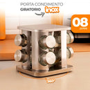 Porta Condimentos Giratório Inox 8 Potes Quadrado Base 360°