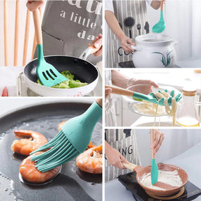 KIT Utensílios Para Cozinha em Silicone e Bambu - 12 Peças
